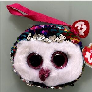 Sequin Owl Keychain with Pink Accents